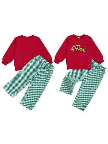 MQTIME  -  Toddler Holiday Ensemble Dinosaur Print Sweater Corduroy Pants Set with Adjustable Waistband and Ribbed Cuffs